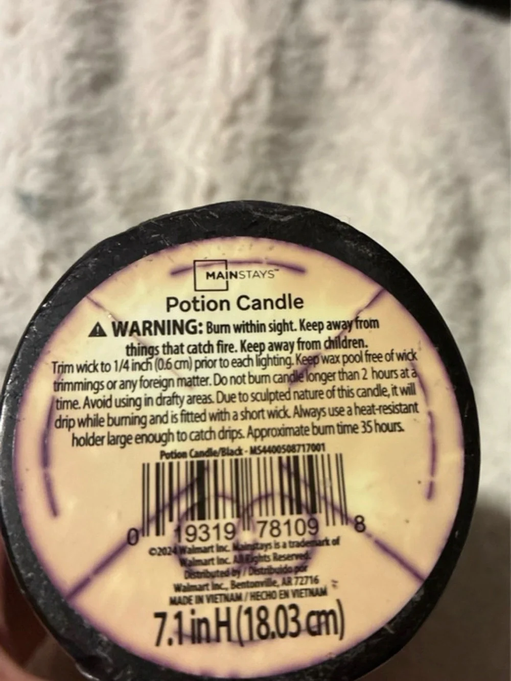 Mainstays Black with Gold Accents potion candle